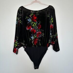 Free People Velvet‎ Bodysuit Floral Black Bloomcore Relaxed Whimsigoth Small